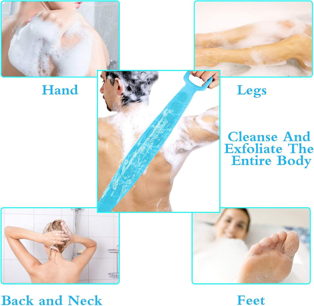 1PCS Silicone Bath Brush, Double-Sided Exfoliating Back Scrubber with Mesh Sponge